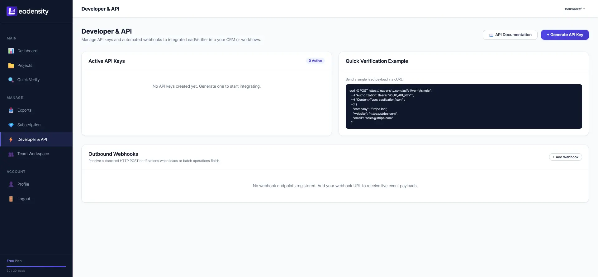 Leadensity Developer API and Webhooks Interface